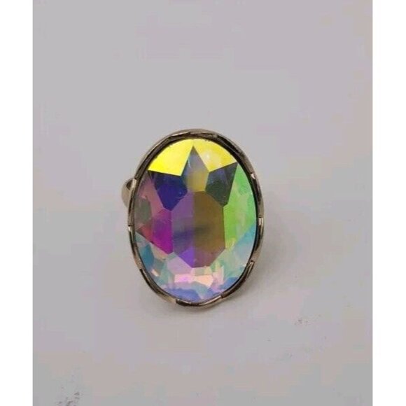 Vintage Heart Shaped Iridescent Multicolor Earrings And Matching Round Ring - Picture 8 of 12